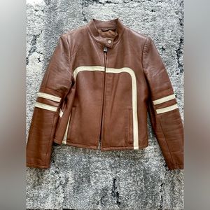 Vintage 90s women’s Wilson’s Leather Maxima Jacket! In brown with cream stripes